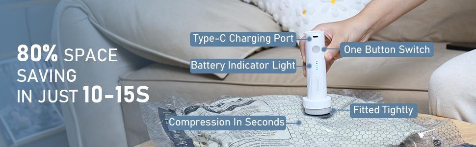 [2026 Upgraded] X7 Cordless Travel Vacuum Storage Compression Bag Set with Rechargeable air Pump 15 Pack Waterproof &Reusable Compression Packing Bags for 3Size, 140L/Min Powerful Air Removal,Perfect for Carry-On Suitcases