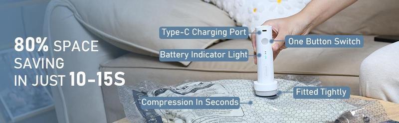 【2026 Upgraded】 X7 Cordless Travel Vacuum Storage Compression Bag Set with Rechargeable air Pump 15 Pack Waterproof & Reusable Compression Packing Bags for 3 Size，140L/Min Powerful Air Removal，Perfect for Carry-On Suitcases