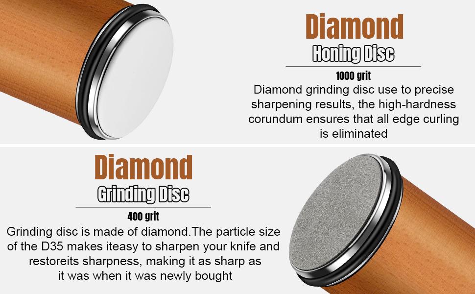 Marrelo 2 Piece Rolling Knife Sharpener Set Precision Kitchen Knife Sharpener with 15 and 20 Degree Angles Diamond and Ceramic Discs Magnetic Guide Portable and Non Slip Base