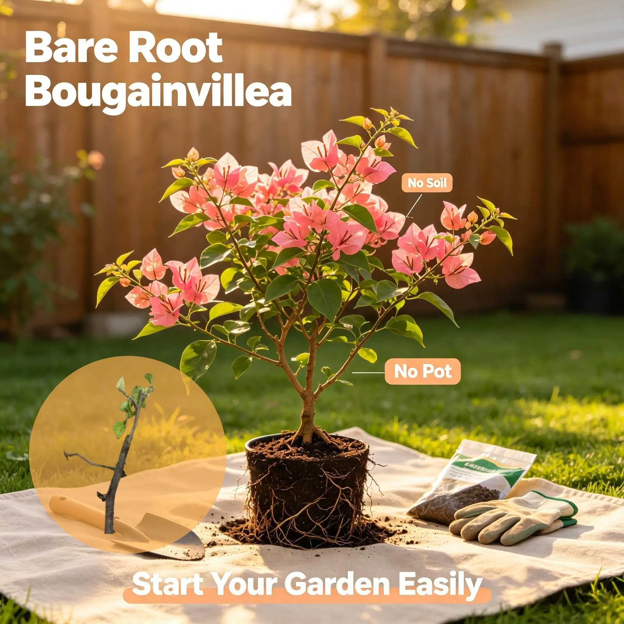 Magenta Bougainvillea Live Bare-Root Seedlings (18cm), No Soil No Pot, Hardy Flower Bonsai Shrub for Home Yard Garden Planting