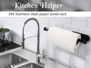Wall Mounted Paper Towel Holder, Self-Adhesive Kitchen Paper Towel Rack, No-Drill Metal Paper Towel Hanger for Kitchen, Bathroom, Under Cabinet & Wall — Space Saving & Waterproof Design
