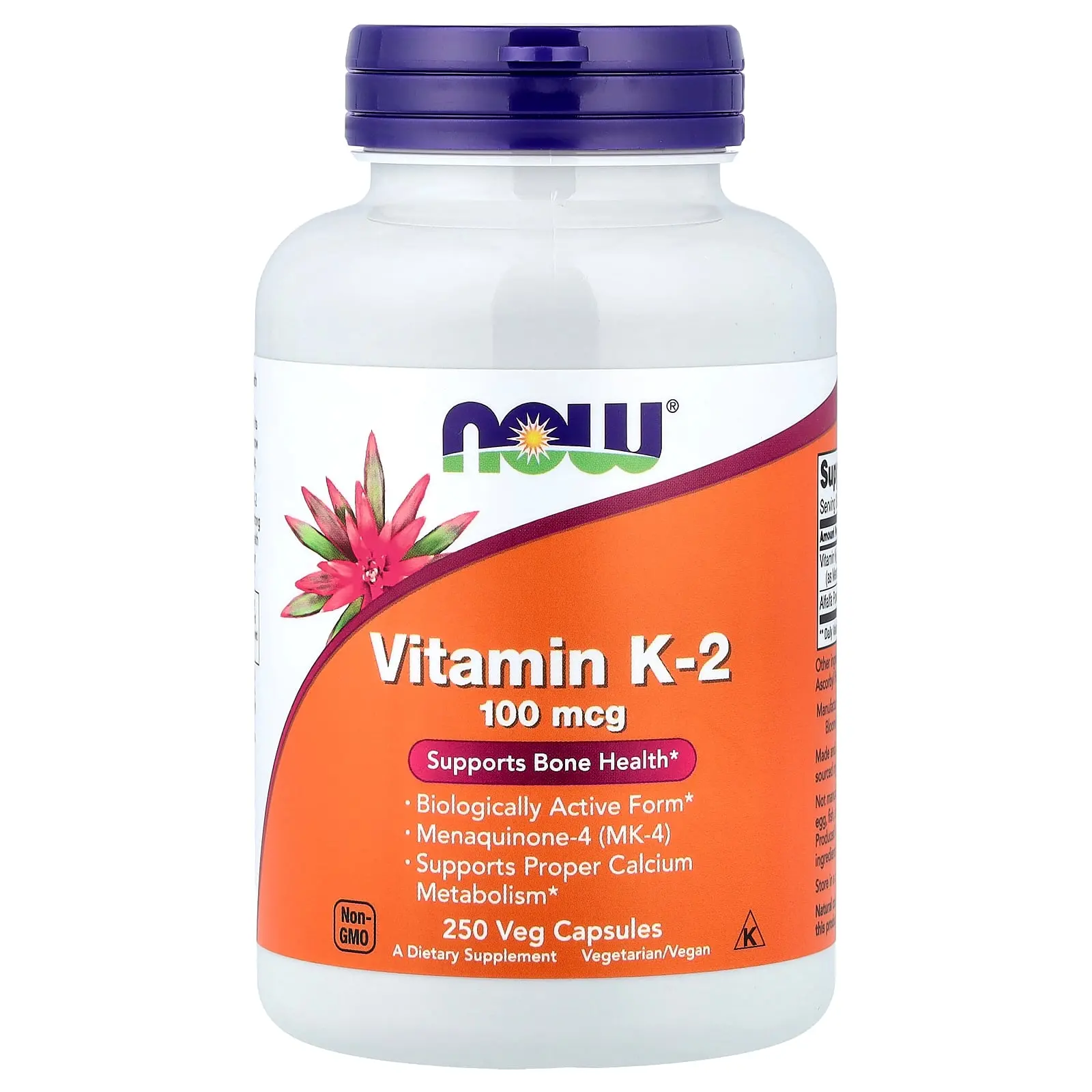 NOW Foods Vitamin K-2, 100 mcg, 250 Veg Capsules
