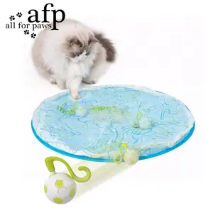 Allforpaws Interactive Cat Toy Ball Chase Me Nowhere，Fast Rollinmg Ball in Play Mat,Motion Activated  Automatic Moving Ball Hide and Seek Game