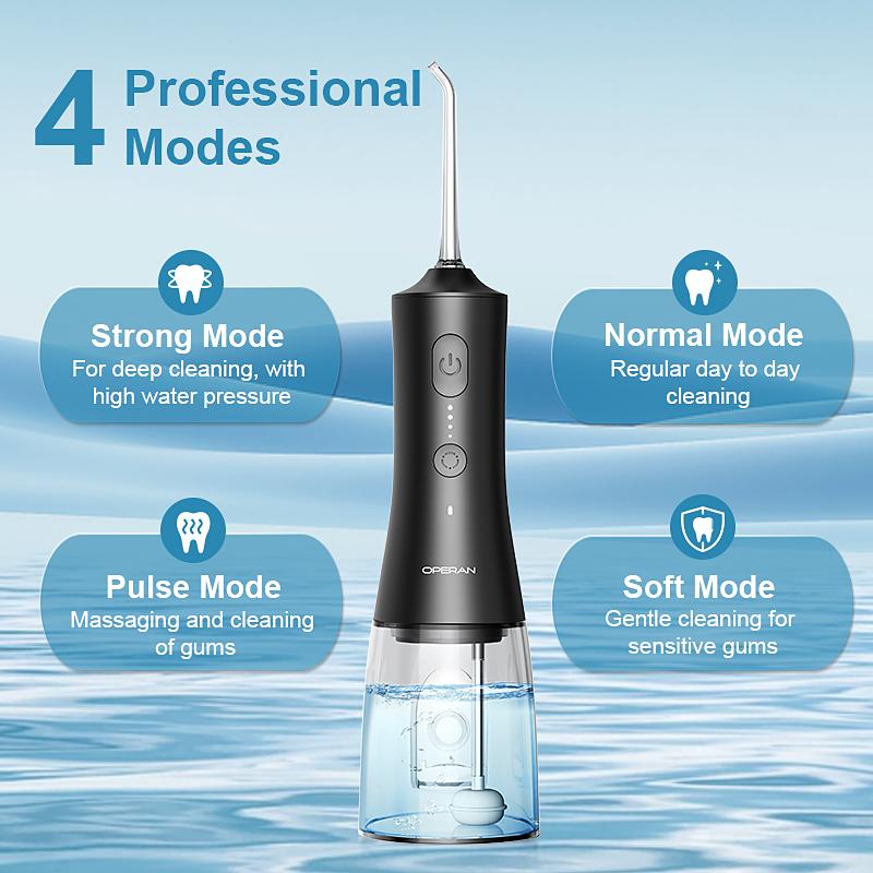 Operan 869 Portable Rechargeable Water Flosser & Oral Irrigator, 300ML IPX7 Waterproof 360°, Rotating Tips 4 Modes Cordless Oral Irrigator for Home Travel Gift Electric Teeth Cleaner