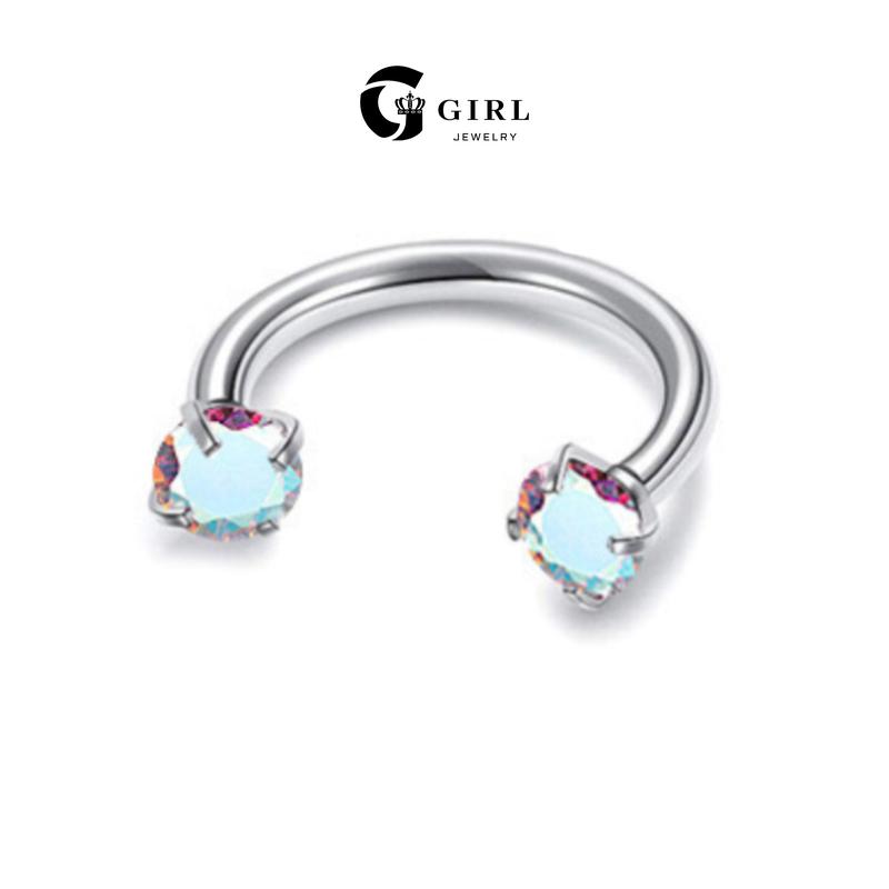 GGIRL 18G 8mm Horseshoe Nose Hoop Internally Threaded 3mm Artificial Zircon with Free Ball Holder Fashion Jewelry Gift for Holiday Haul Christmas Birthdays Anniversaries