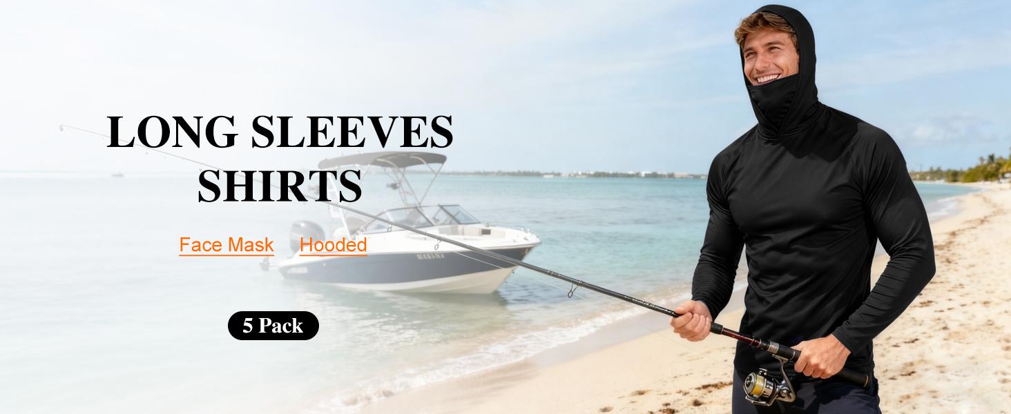 3  PACKS  Men's Athletic Hoodies Long Sleeve Fishing Shirts for Men Hooded   Set with Face Mask Activewear Running SpringFresh