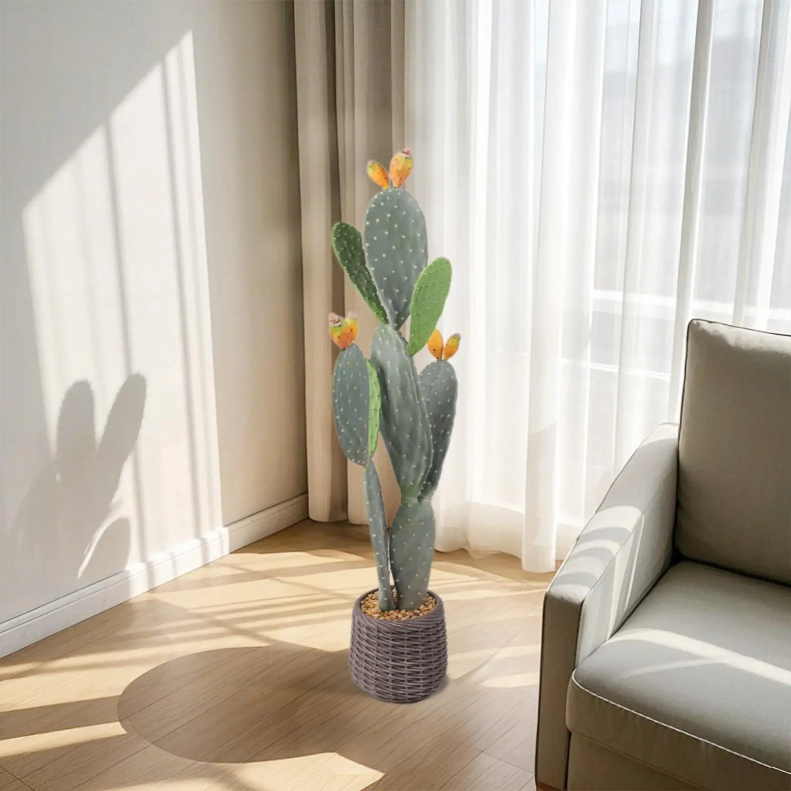 1PC EVA Realistic Fake Cactus Plant 42 Inch Artificial Large Prickly Textured Cactus with Pot for Indoor Outdoor Home Office Living Room Bedroom Entryway Porch Decor-F Decorative Fruit Light Ornaments