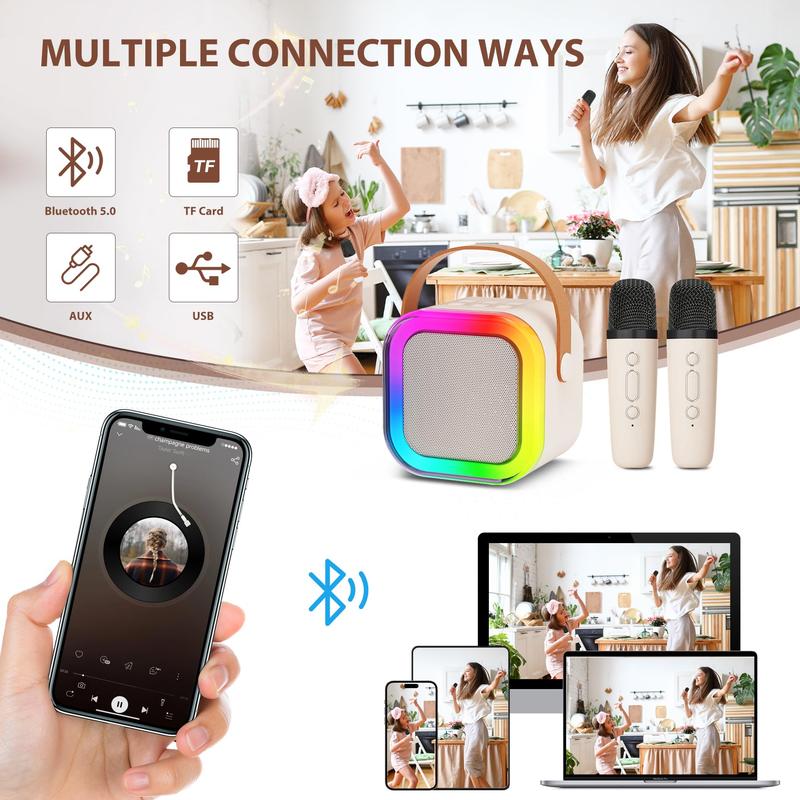 Portable Wireless Karaoke Speaker with Wireless Microphone,HIFI Stereo Sound KTV Speaker System,Wireless Speaker with RGB LED Lights,modified voice,Karaoke Machine for Outdoor,Travel, Best Gift for Home Party,Birthday Gift  speaker bluetooth Audio