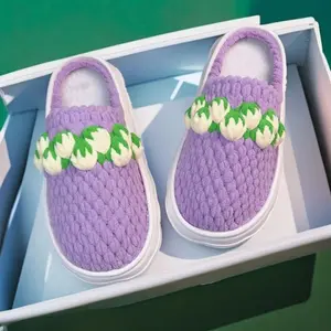 Strawberry Cloud EVA Slippers with Ice-Silk Lace-Up Design and Fleece-Lined Sole