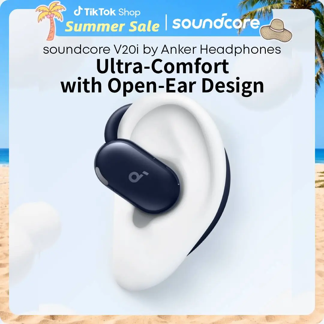 [Live Only] soundcore V20i by Anker Open-Ear Headphones, Adjustable Ear Hooks, Ultra-Comfort, Snug Fit, Powerful Sound, Clear Calls, IP55, 36H Playtime, Bluetooth 5.4 Wireless Earbuds, Multipoint Connection #tiktokshopsummersale