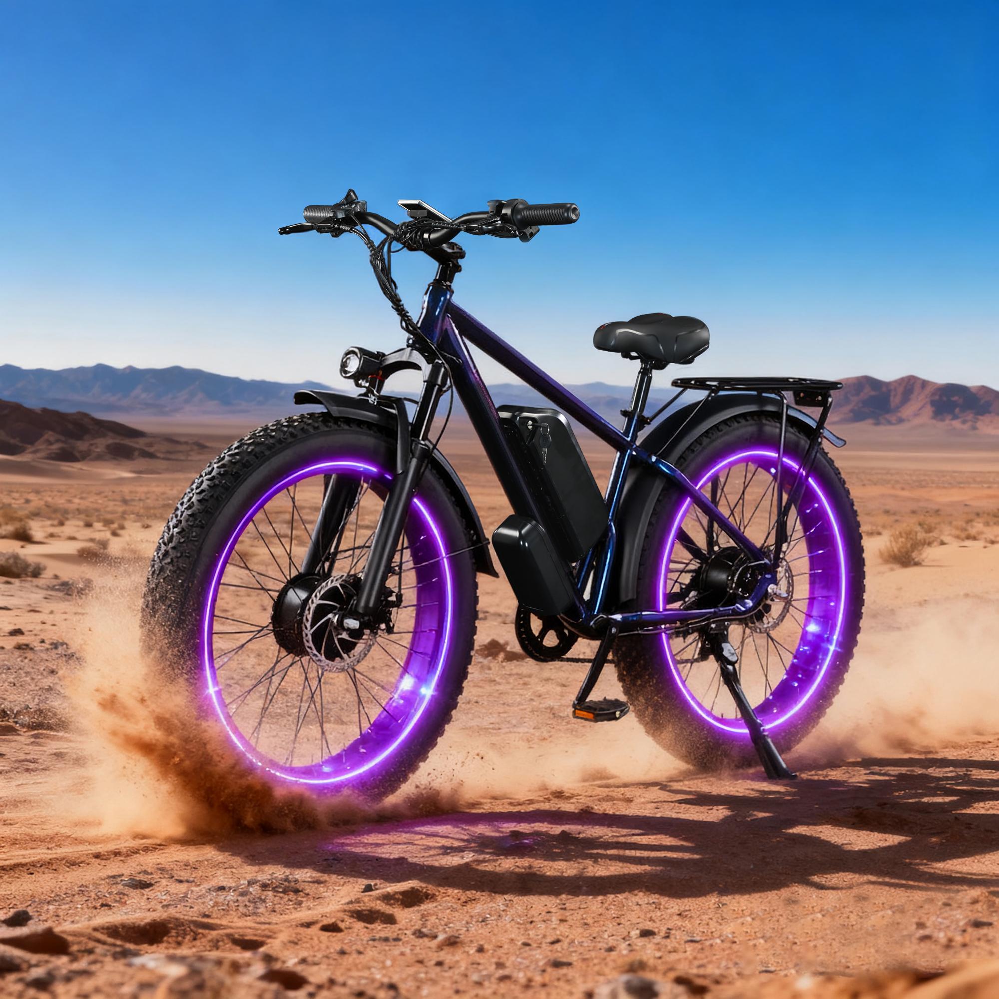 DRIFT.SLIDE 2000W peak power, front and rear dual motor electric bicycle, 40MPH electric light motorcycle, 48V 20.8 Ah UL 2849 detachable battery, 7-speed 26 inch all terrain inflatable tires, preferred for urban commuting and off-road driving
