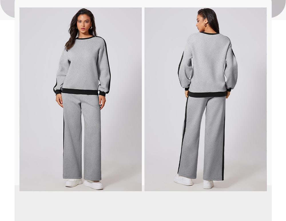 Aleumdr Women's 2 Piece Outfit Fleece Sweatsuit Casual Lounge Matching Sets Crewneck Loose Fit Cozy Sweatshirt & Straight Leg Sweatpants Womenswear Clothes Chic SpringStatements