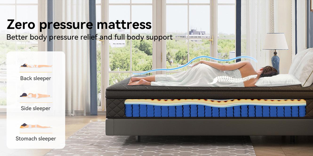 LayRoad 12/14 Inch Twin Full Queen King , Hybrid Memory Foam Mattress in a Box | Pocket Spring + Zoned Support | Soft and Comfortable, Pressure Relief, Medium Firmness, CertiPUR-US Certified(mattresses | queen size mattress | full size mattress)