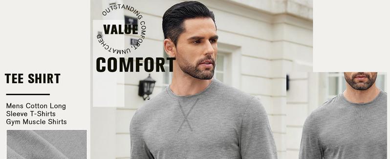 COOFANDY Mens Cotton T-Shirt Crew Neck Long Sleeve Tee Shirts Hipster Hip Hop Longline Casual Tops Gym Muscle Shirts