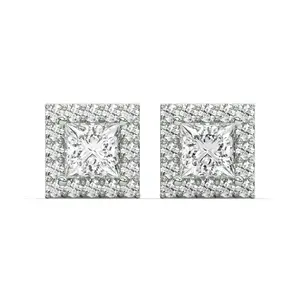 Men's Jewelry - VVS Lab Diamond Halo Princess Stud Earrings For Men | 14K White Gold