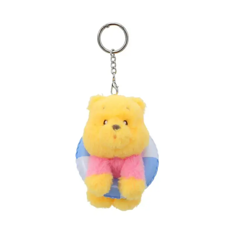 Disney Winnie the Pooh Summer Collection Unisex Small Fleece Squishy Sensory Fidget Toy Keychain Multipack - Irregular Cute Pooh (Swim Ring), Piglet (Beach Towel) Casual Rust Resistant Bag Charm for Backpacks, Disney Collectors Gift, Stress Relief, Advent