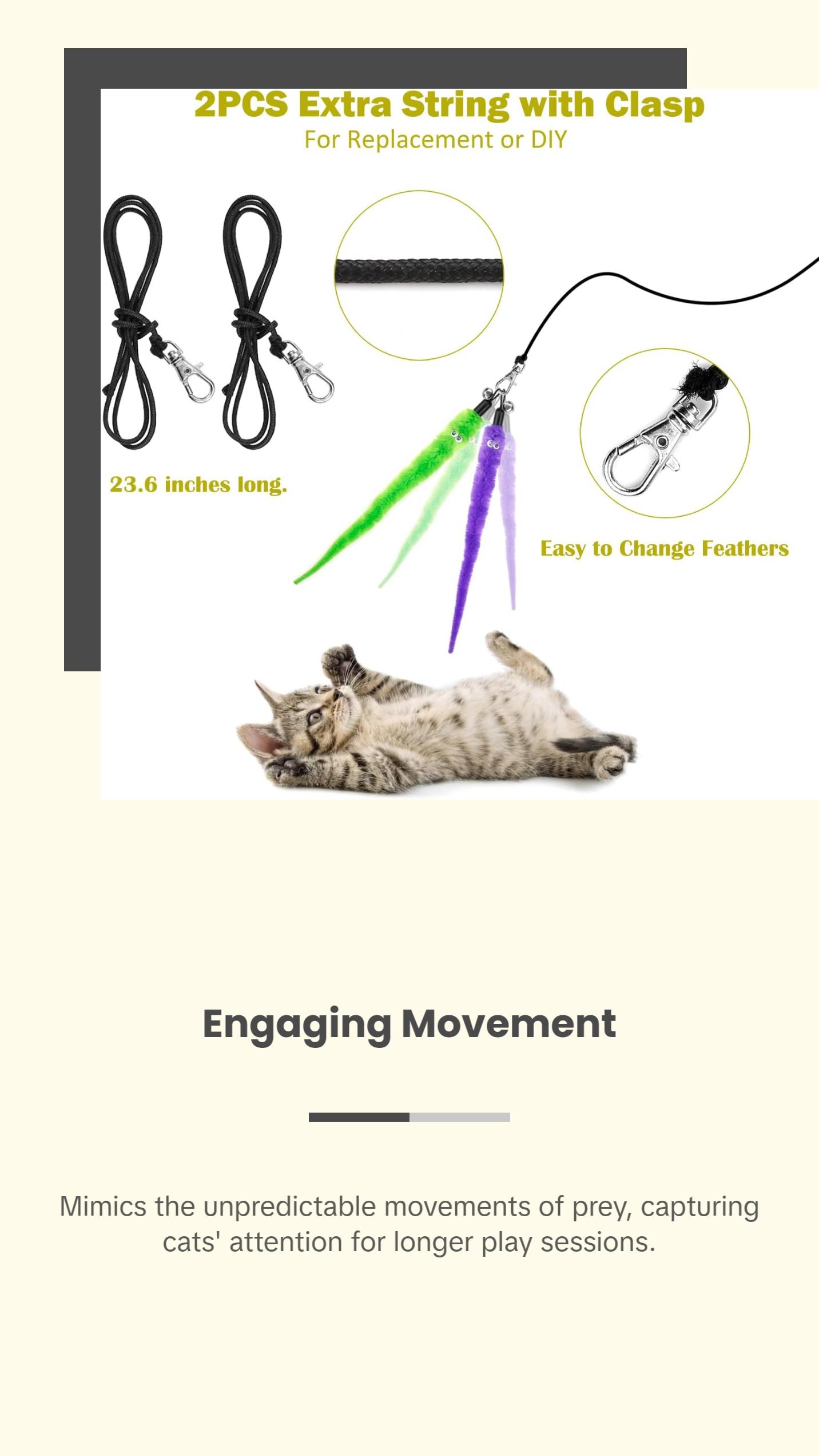 Interactive Cat Toys - Retractable Wand Toy and Feather Toys Refills for Indoor Cats to Chase and Exercise