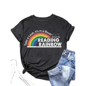 Women's Rainbow & Letter Print T-Shirt, Ladies Summer Outfit, Gift For Women, Mothers Day Gift, Mothers Day Shirt, Full Size, Full Color