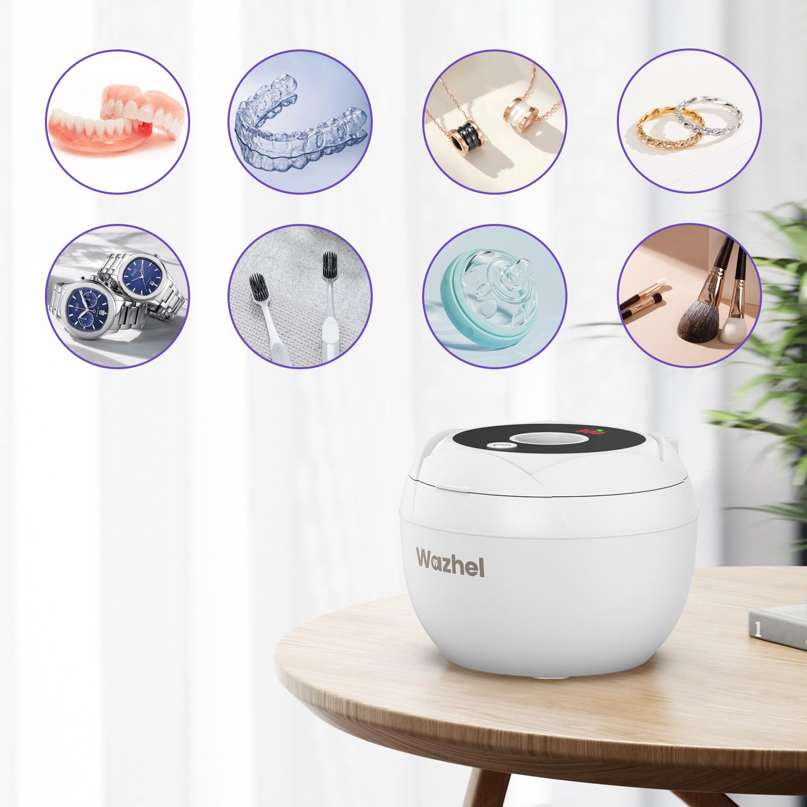 Wazhel Ultrasonic Cleaner for Retainer with UV Light – 45kHz Cleaning Machine for Dentures, Night Guards, Aligners, Toothbrush Heads, Jewelry, Pacifiers & Makeup Brushes – 4 Modes, Digital Timer&200ml Tank