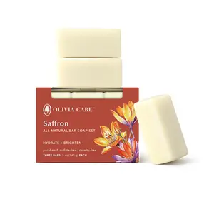 Olivia Care Saffron Bar Soap Set of 3 Body Care Brightening Evening Cleanser Skin Repair Cleansing Body Wash Hydrate Brighten