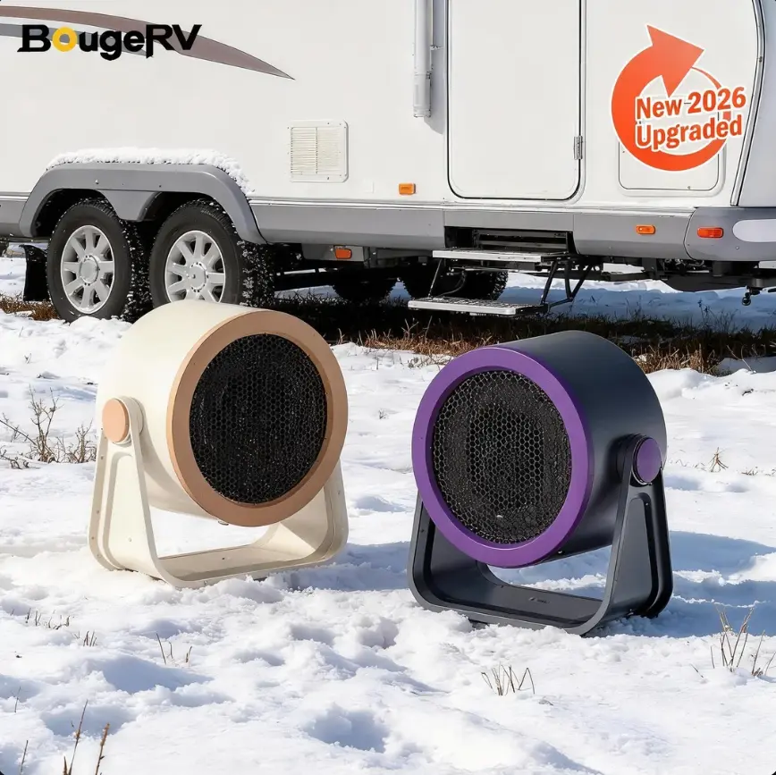 BougeRV 2026 Upgraded Mini Size Portable Desktop Heater - Plug-in Hot Air Blower Radiator, Energy-Saving Winter Warmth Boost, Dual Use for Desk or Outdoors, Compact Design (Plug Outlet Required)