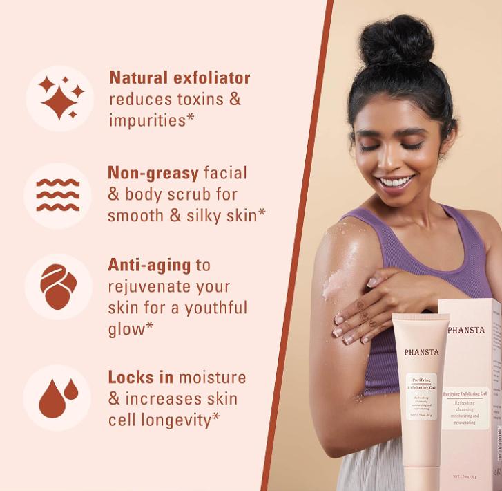 PHANSTA Purifying Exfoliating Gel, Moisturizer Face Body Scrub Gel, Deep Cleansing Moisturizing Facial Exfoliator