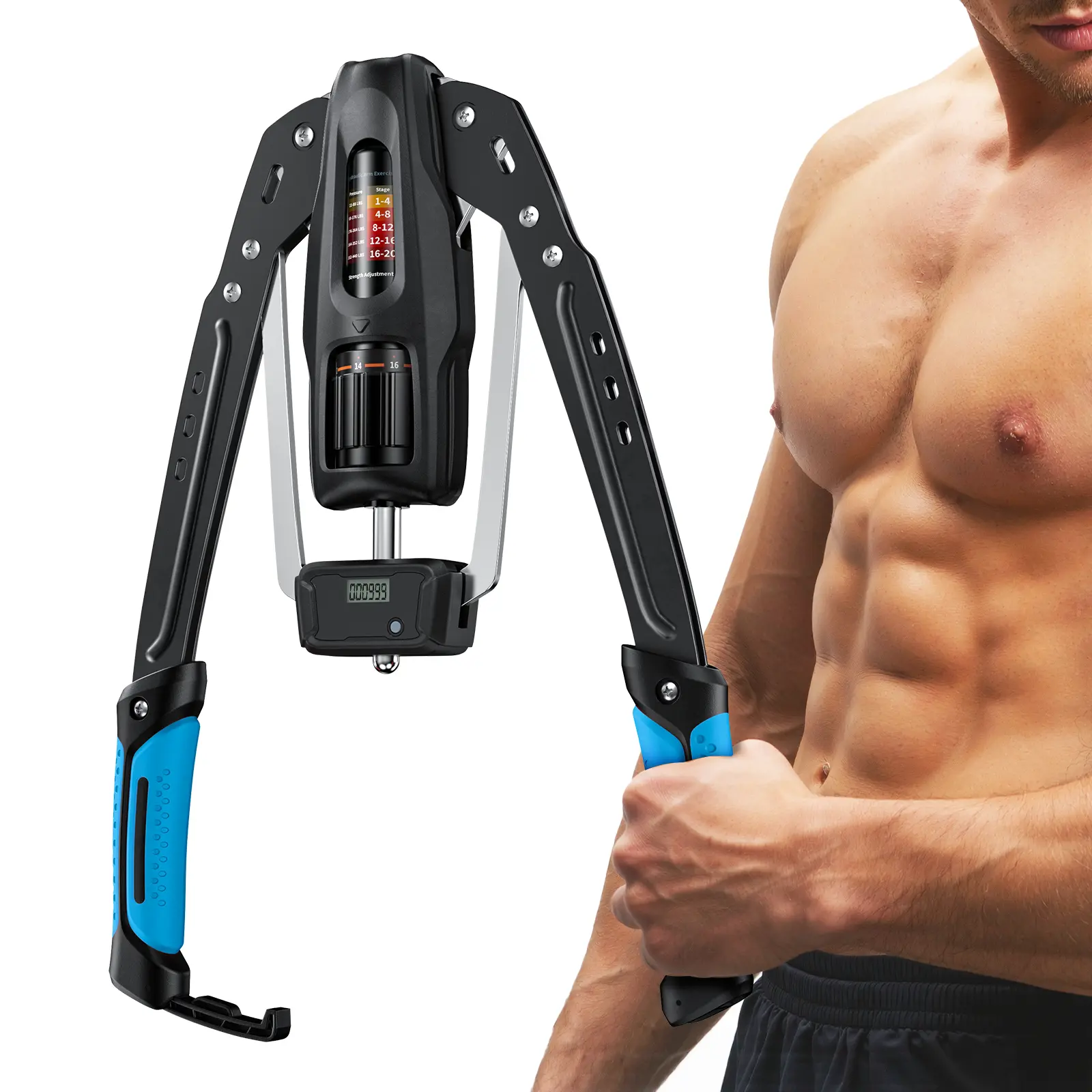 Merach Hydraulic Arm Trainer with Counter, 22-440lbs Adjustable Chest Expander for Home Gym, Arm & Shoulder Strength Training Equipment BackToSchool