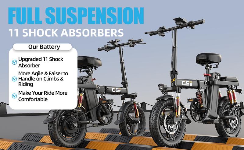 【VoltX】740W Lightweight Double Motor Electric Bike for Adults,20MPH,48V15A Removable Battery,40-45Miles Range,11 shock absorption,Dual-seat design Foldable Double-Suspension  14" Fat Tires 300 Lbs Load for Commuting & All-Terrain Riding，Free accessories