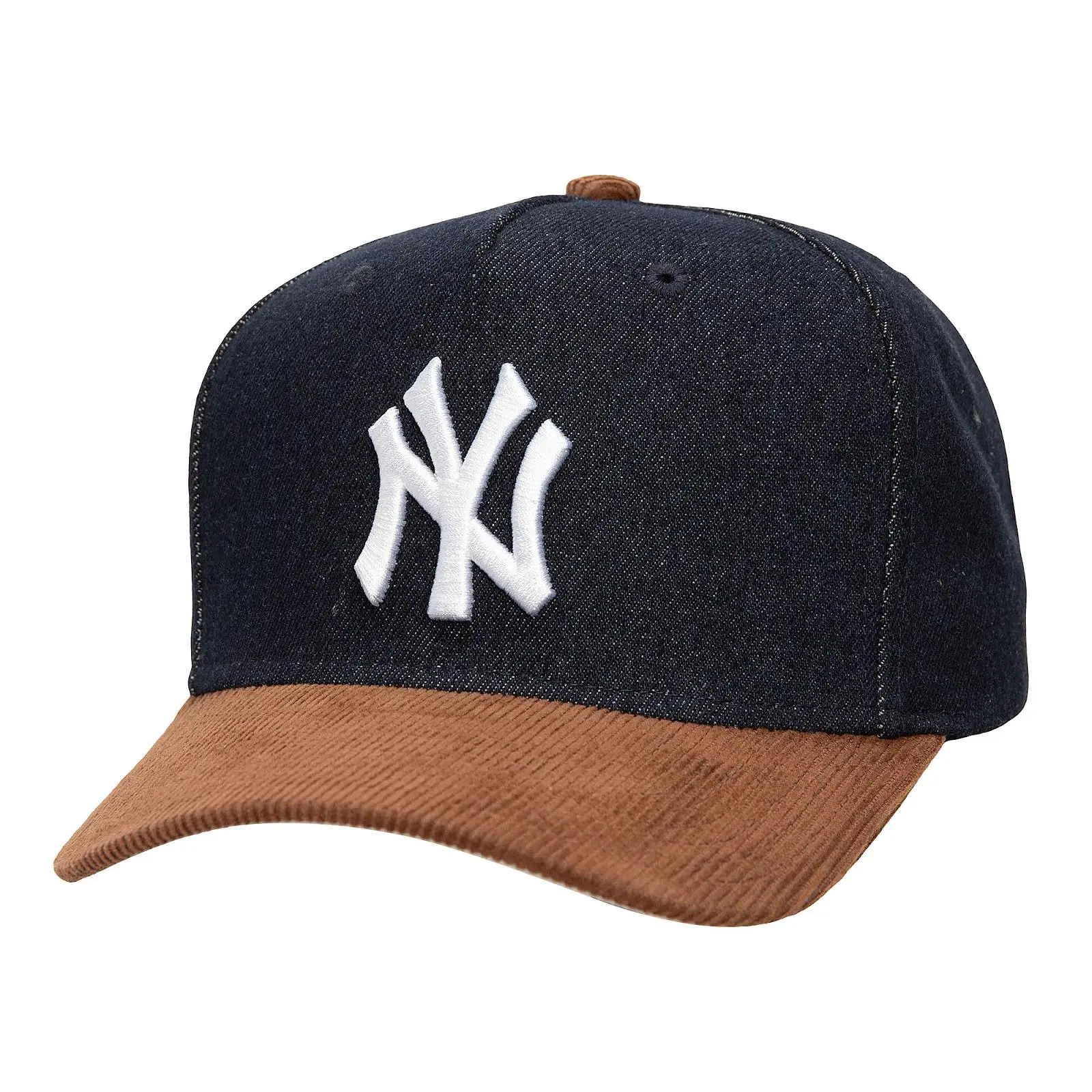 Mitchell & Ness New York Yankees D-Stressed Pro Snapback Hat, Denim-Brown Corduroy Cooperstown Collection, Casual Wear Cotton Blend, D-Stress Look, Machine Wash, Regular Size