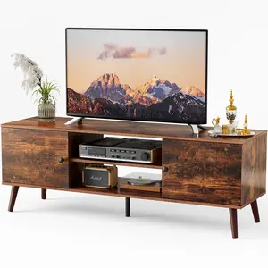Wooden Stand For Up To 60 Inch TV Entertainment Center For Living Room/Bedroom Media Console With Adjustable Shelf 2 Storage