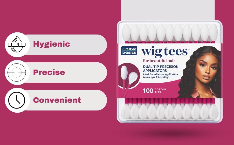 Classic Wig Tees - Dual Tip Precision Applicators - Rounded Swabs - for Adhesive Application, Touch-Ups & Blending - for Your Beauty Needs - 100 Cotton Tips - 3 Pack