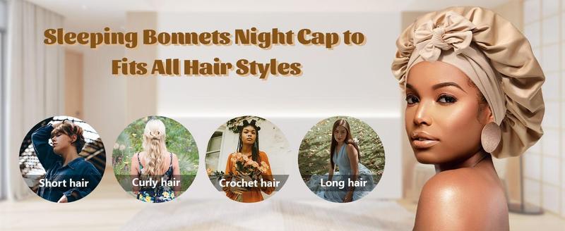 Double Layer Satin Bonnet Silk Like Texture for Sleeping Sleep Cap Hat Hair Bonnets with Elastic Tie Band for Curly Hair Nightcap Double Layer Satin Bonnet Silk Like Texture for Sleeping Sleep Cap Hat Hair Bonnets with Elastic Tie Band for Curly Hair Nightcap