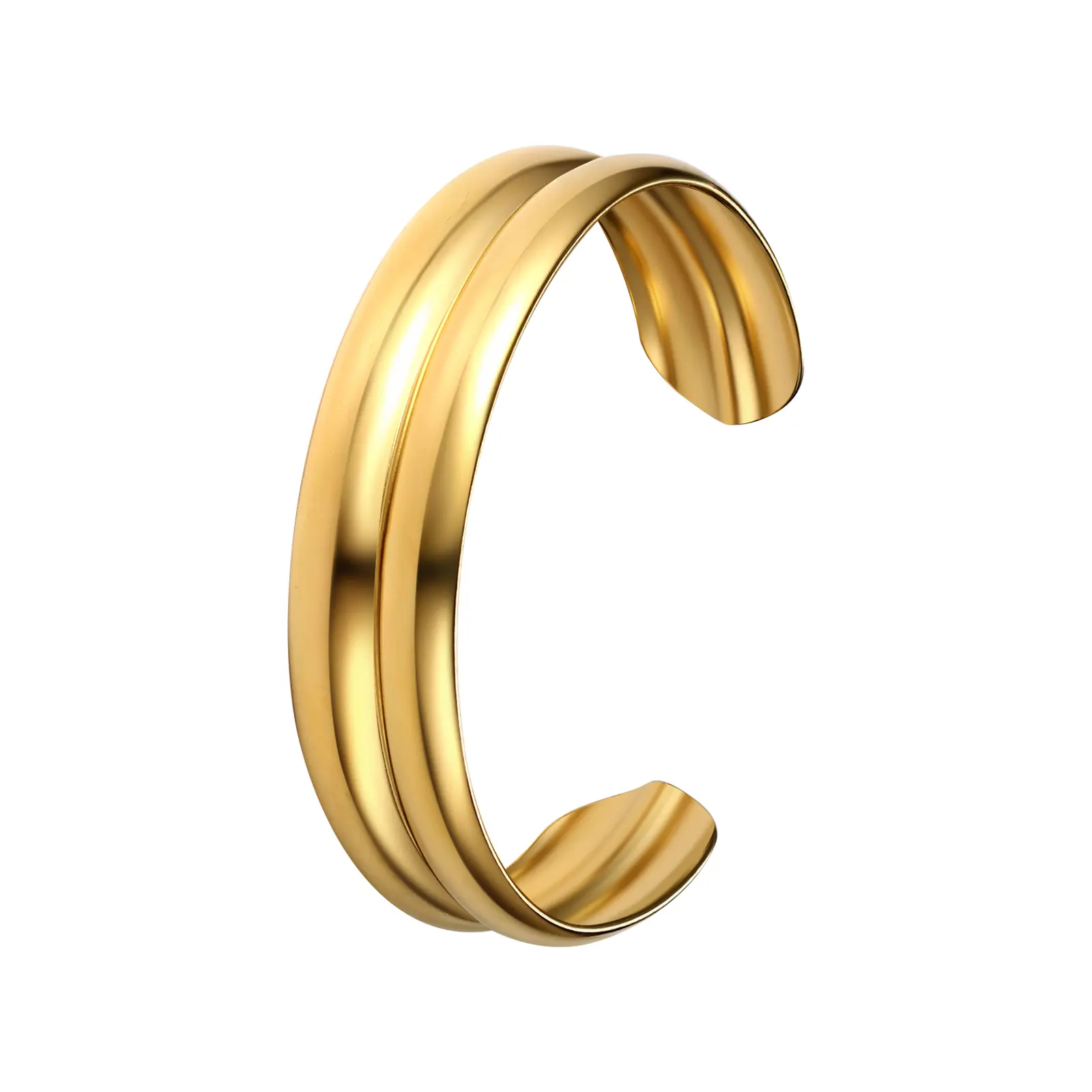 OIDEA Gold Tone Cuff Bracelet for Women, 16mm Wide Chunky Stainless Steel Statement Bangle, Adjustable with Layered Groove Design, Chunky Statement Jewelry, Designer Fashion Statement Pieces