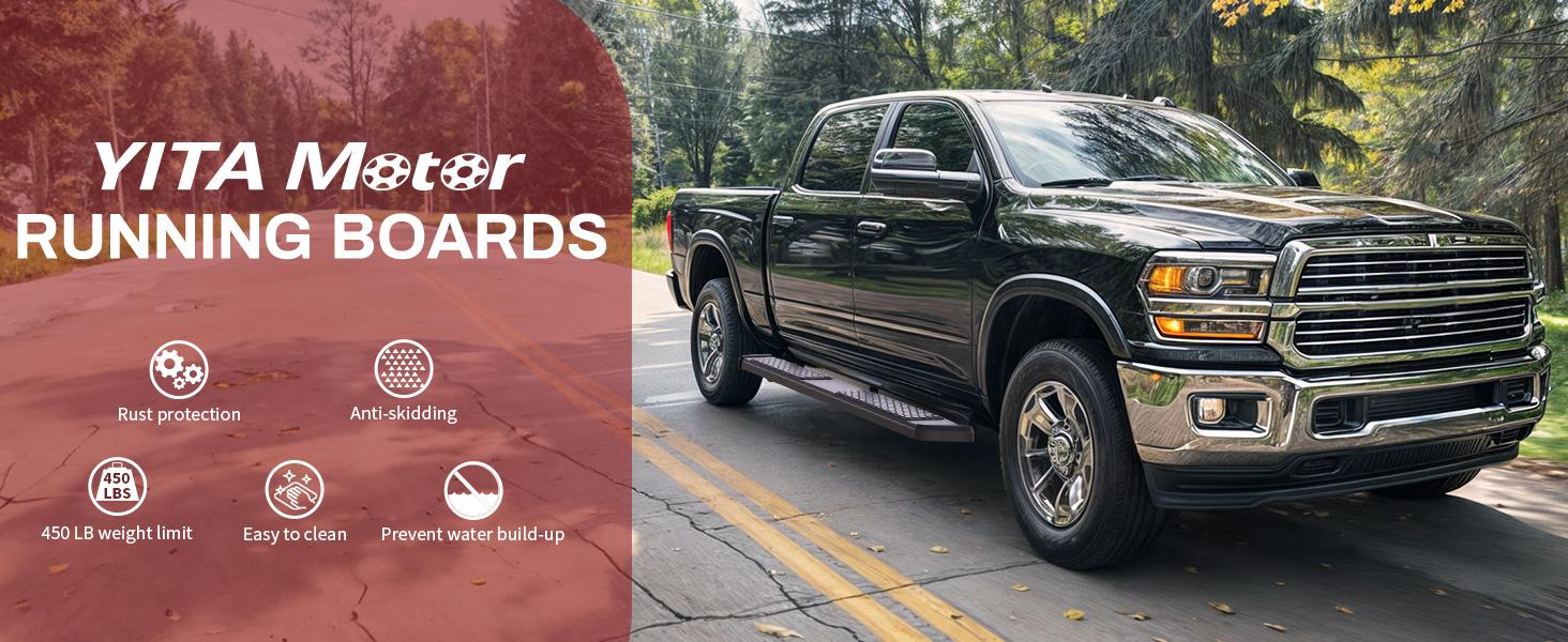 YITAMOTOR 6 Inches Running Boards Replacement for 2009-2025 Ford F150 SuperCrew Cab, 2017-2024 F250 F350 Super Duty Crew Cab, Black Side Steps Nerf Bar Rails