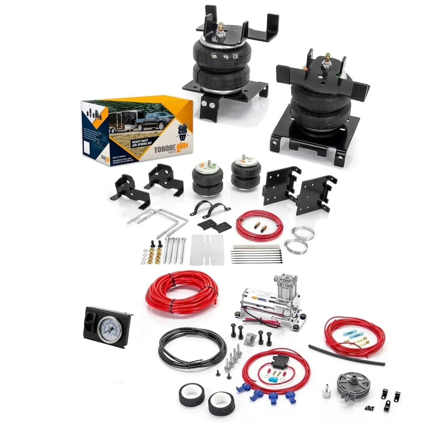 TORQUE Air Bag Suspension Kit with Internal Jounce Bumper and Onboard Air Compressor Kit for 1997-2003 Ford F150 F-150, 1999-2007 Chevrolet Chevy Silverado 1500 and GMC Sierra 1500 (Not HD) 7500 lbs