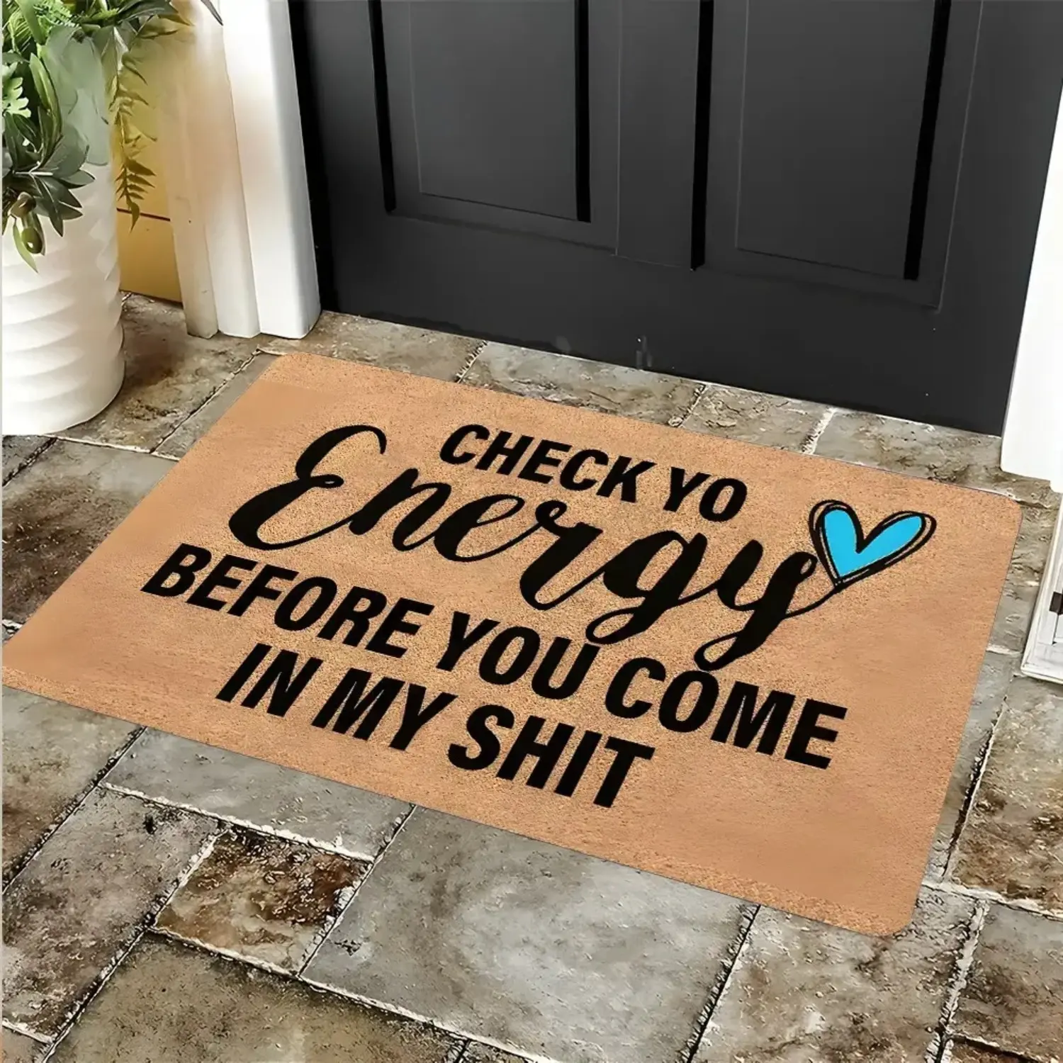 Funny Quote Doormat, Check Yo Energy Sassy Entrance Door Mat, Durable Soft Absorbent Stone letter pattern Door Mat, Anti-slip Quick Drying Soft Carpets, Washable Soft Rug, bedroom Indoor Outdoor Entrance Home Decor, Gifts for Family and Friends