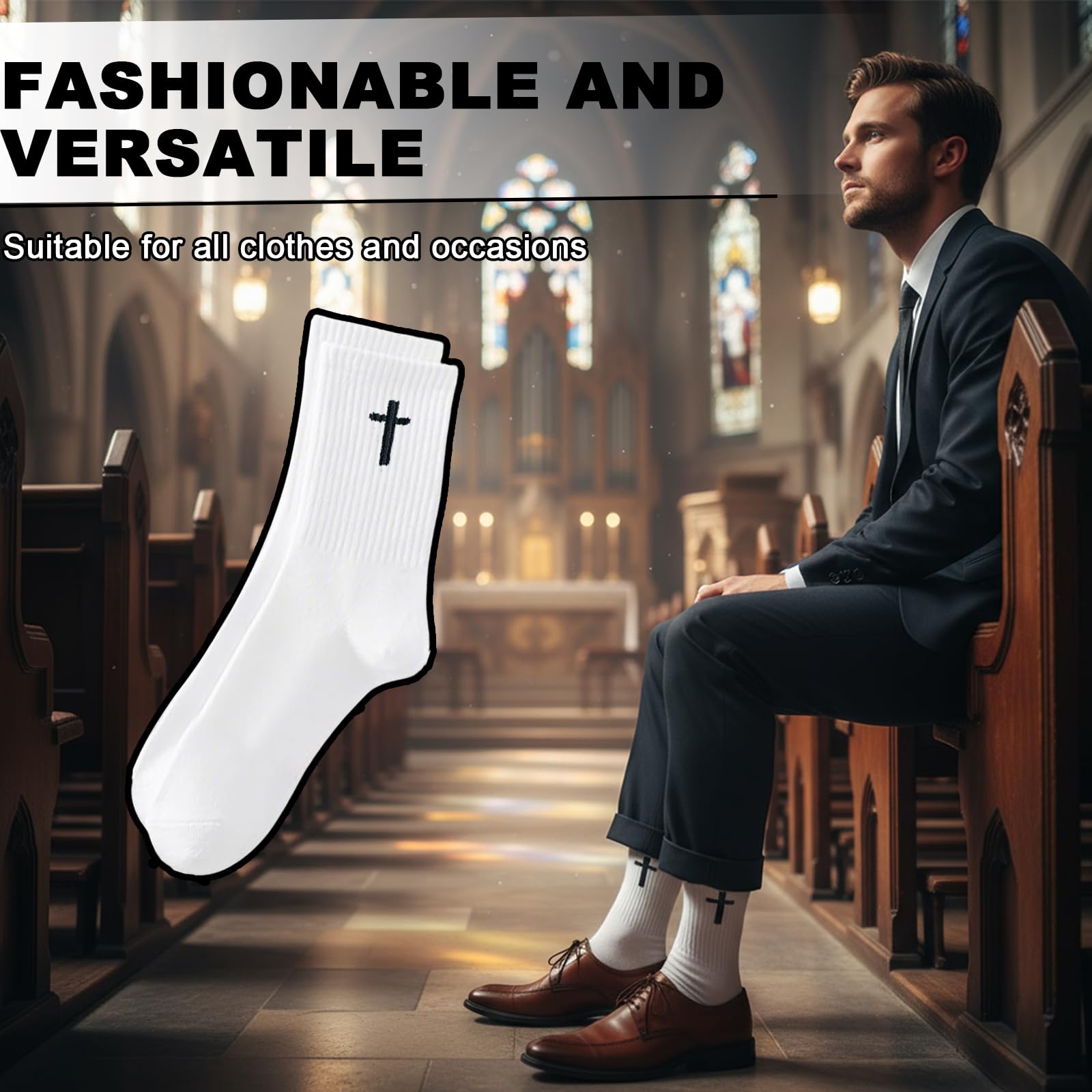 Christian Cross Socks Prayer Stockings 2/4/8 Pairs with Eye-Catching Crosses for Husband Wife Family Birthday Christmas Easter Gift