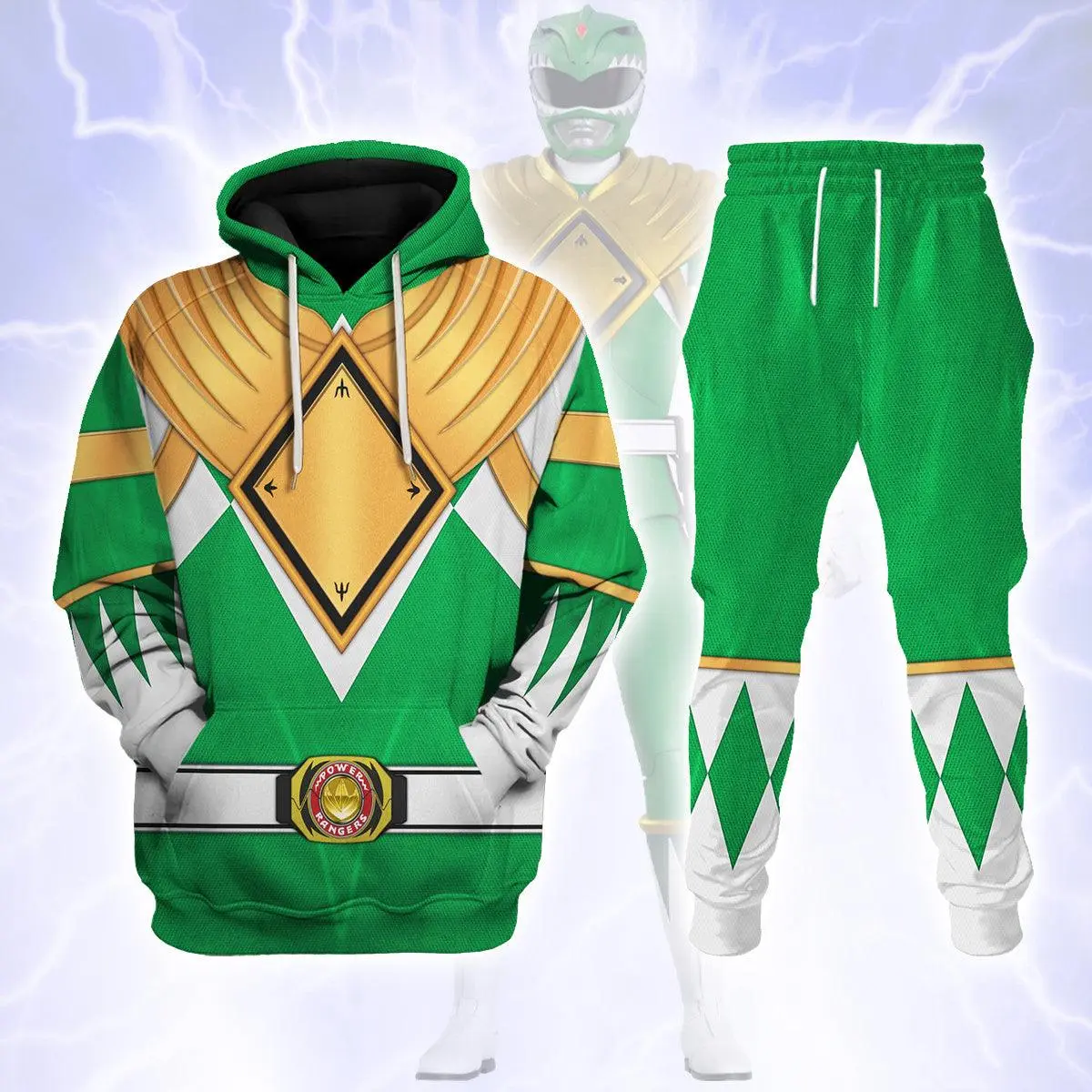 Green Hero Hoodie and Jogger Set, Dragon Armor Inspired Tracksuit, Green Gold Cosplay Outfit, Superhero Costume Sweatshirt and Pants Set, Gift for Fans