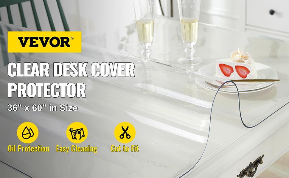 VEVOR Plastic Table Cover, TikTokShopBlackFriday, 2 mm Thick Clear Table Protector, Rectangle Clear Desk Mat, Waterproof & Easy Cleaning for Office Dresser Night Stand