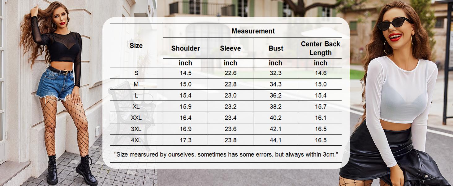 Avidlove Women Mesh Crop Top Long Sleeve See Through Shirt Sheer Blouse O Neck Clubwear S-4XL