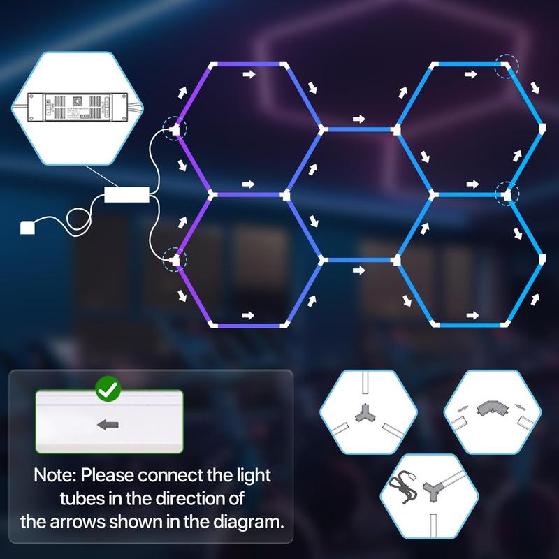 HYPERLITE RGB Hexagon Light Smart Modular Honeycomb Light App & Remote Control LED light Music Sync DIY Colors Ceiling light Gaming Room Party Office Garage Light LED Wall Decor light,Jumpstart newyear