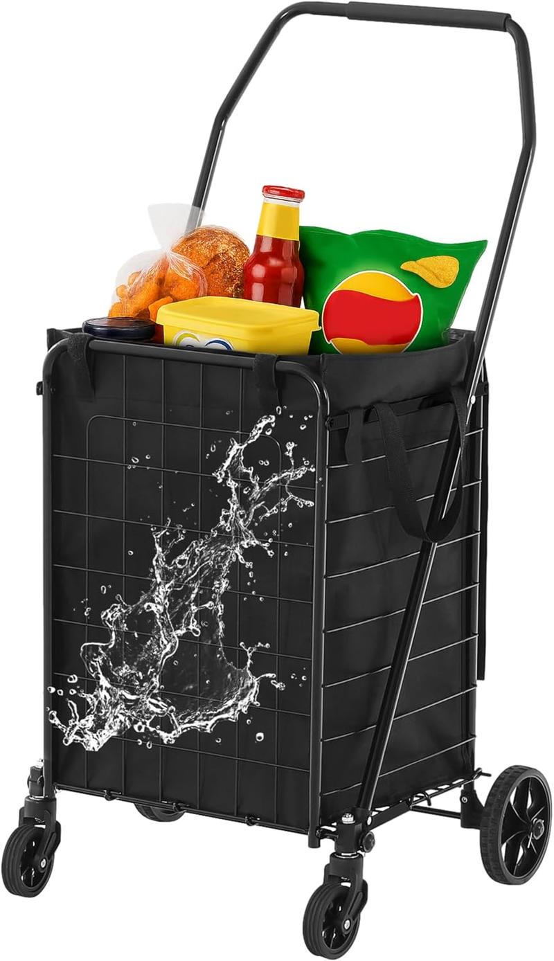 YITAMOTOR Waterproof Liner Foldable Shopping Cart with Wheels for Seniors Portable Collapsible Utility Carts for Shopping Groceries Laundry & Storage Durable Strong Easy to Clean