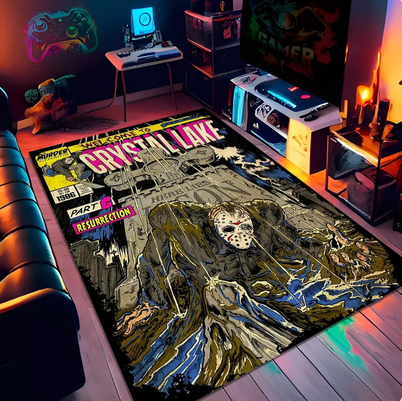 Horror Poster Rug,Horror Mask Rug,Nostalgic Horror Rug,Movie Rug,Halloween Rug