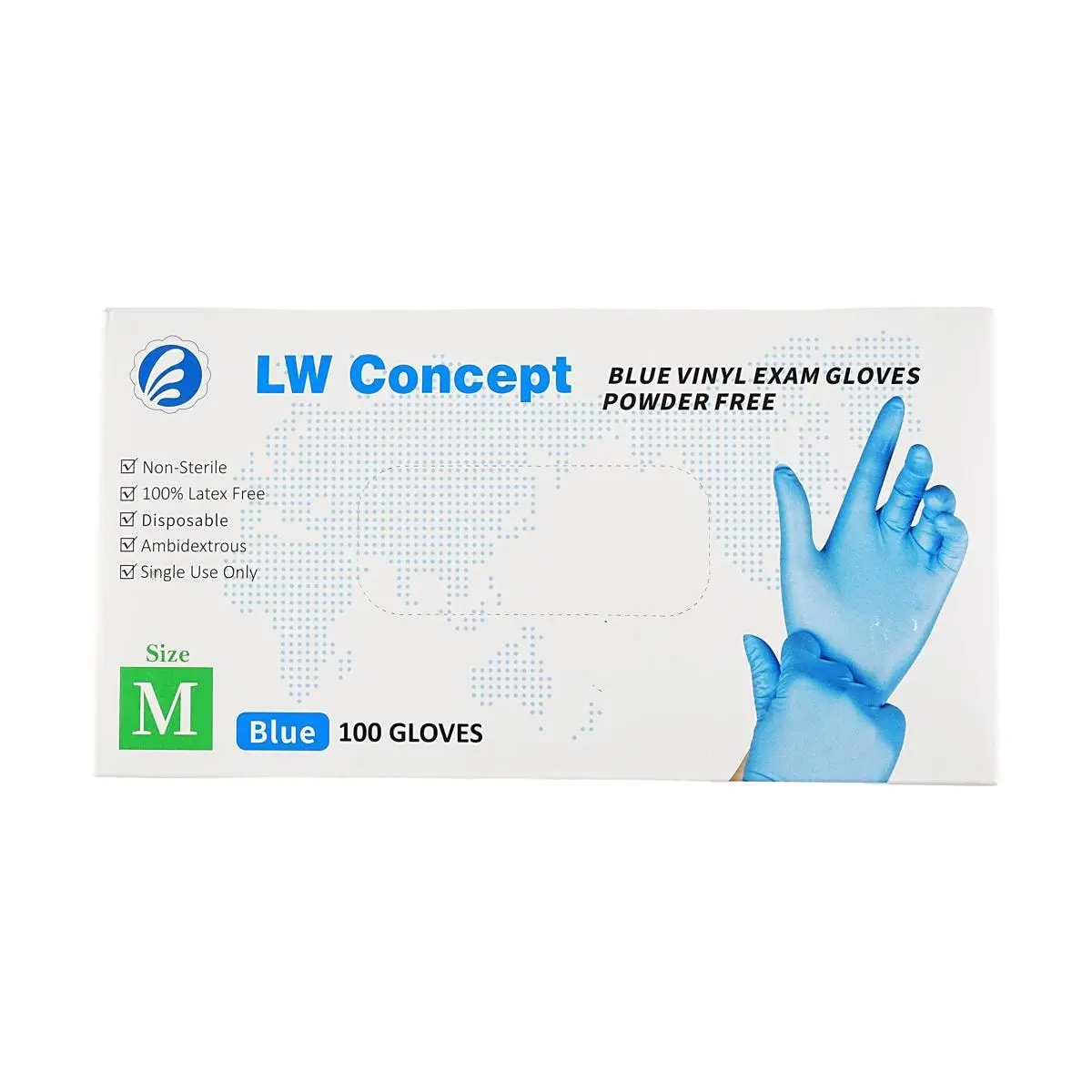 LW Concept Blue Disposable Gloves - 100ct M Size 4.5 MIL Latex-Free Nitrile for Food Service, Medical, Cleaning, Tattooing