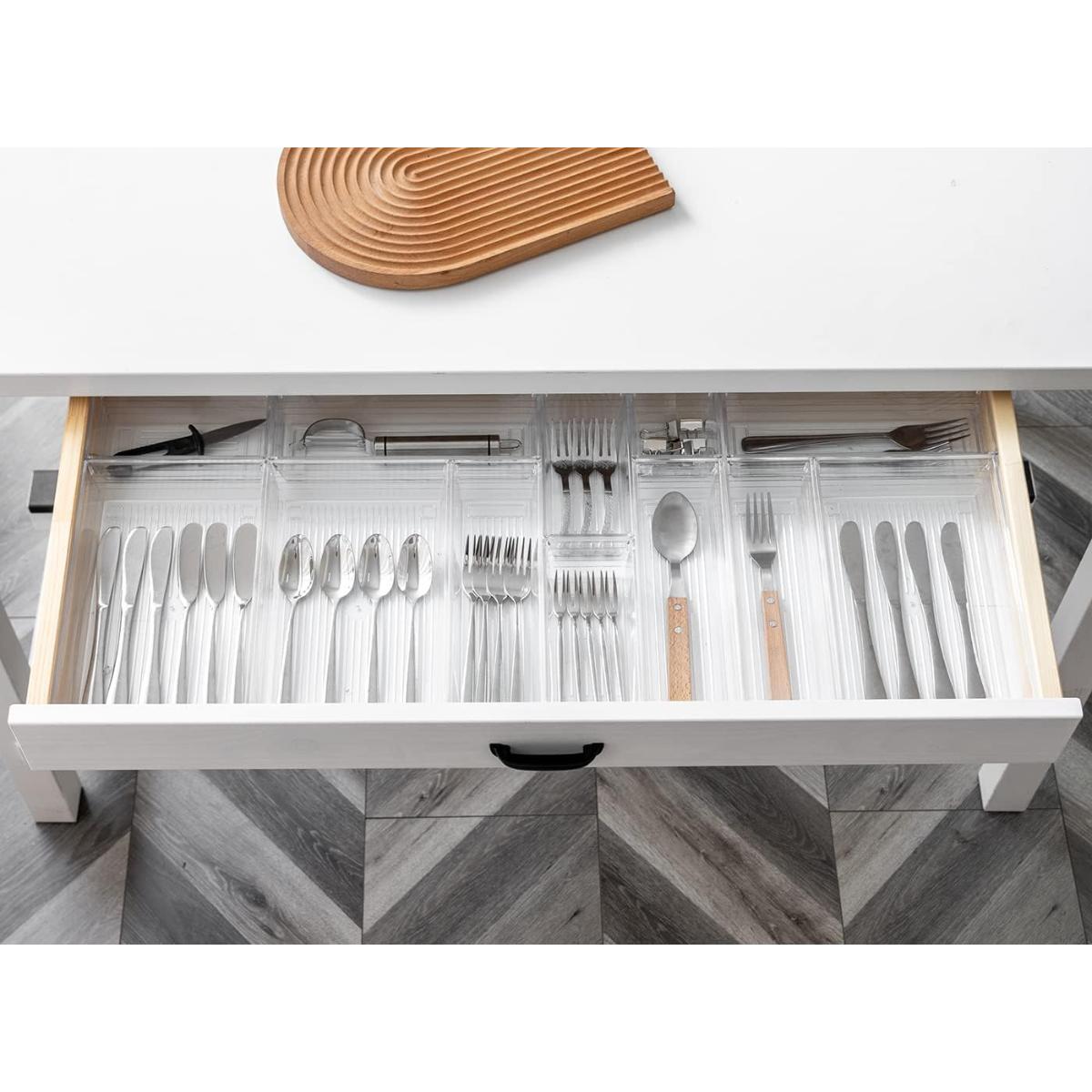 25 PCS Clear Plastic Drawer Organizer Tray, Bathroom Organizers and Storage Bins for Makeup, Kitchen Utensils, Jewelries, Gadgets, Office Desk