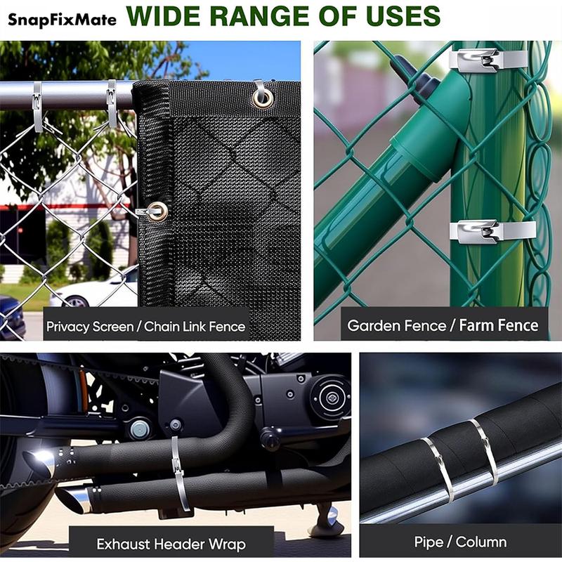 Snapfixmate Metal Zip Ties with Stainless Steel Cable Tie Gun, Special Tool For Fastening and Cutting Steel Zip Ties, 100pcs 11.8in Uv Resistant chain link fence Parts For Fence Exhaust Pipe Outdoor, TikTokShopBlackFriday