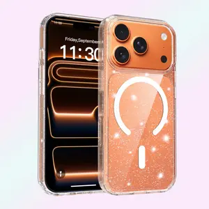 Sparkly Clear Glitter Shiny Bling, Aesthetic Soft TPU Protective Phone Case Magnetic Wireless Cases for iPhone 16 Pro Max 12 13 14 15 Pro