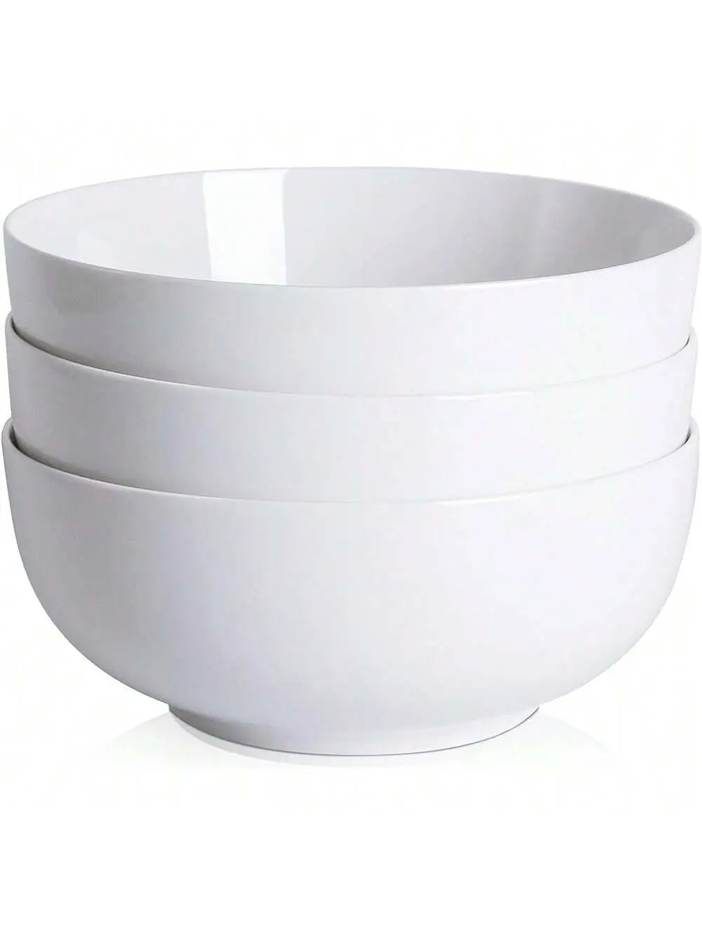 Casual 3-Pack 64 Oz Premium White Porcelain Round Ceramic Dinner Bowls - Sturdy, Lightweight Tableware, Microwave-Safe, Dishwasher-Oven Safe Salad Serving Bowls for Kitchen Use