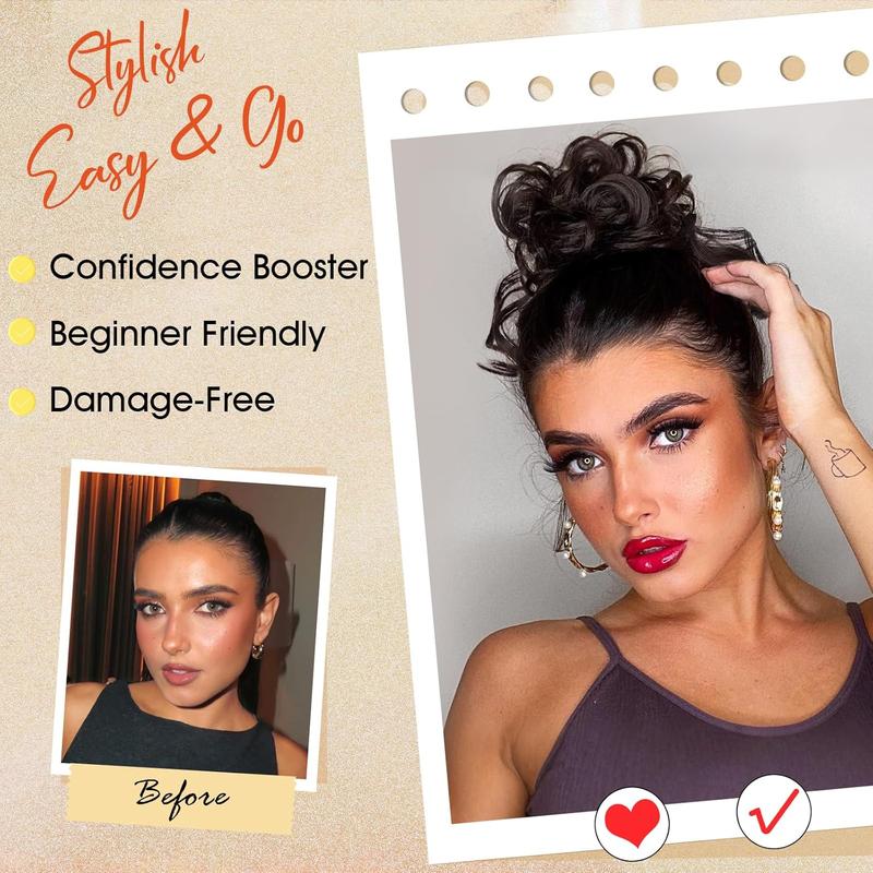 2PCS Large Messy Hair Bun Wavy Curly Scrunchies Synthetic Chignon Ponytail Hair Extensions Thick Updo Hairpieces for Women Girl Party Black