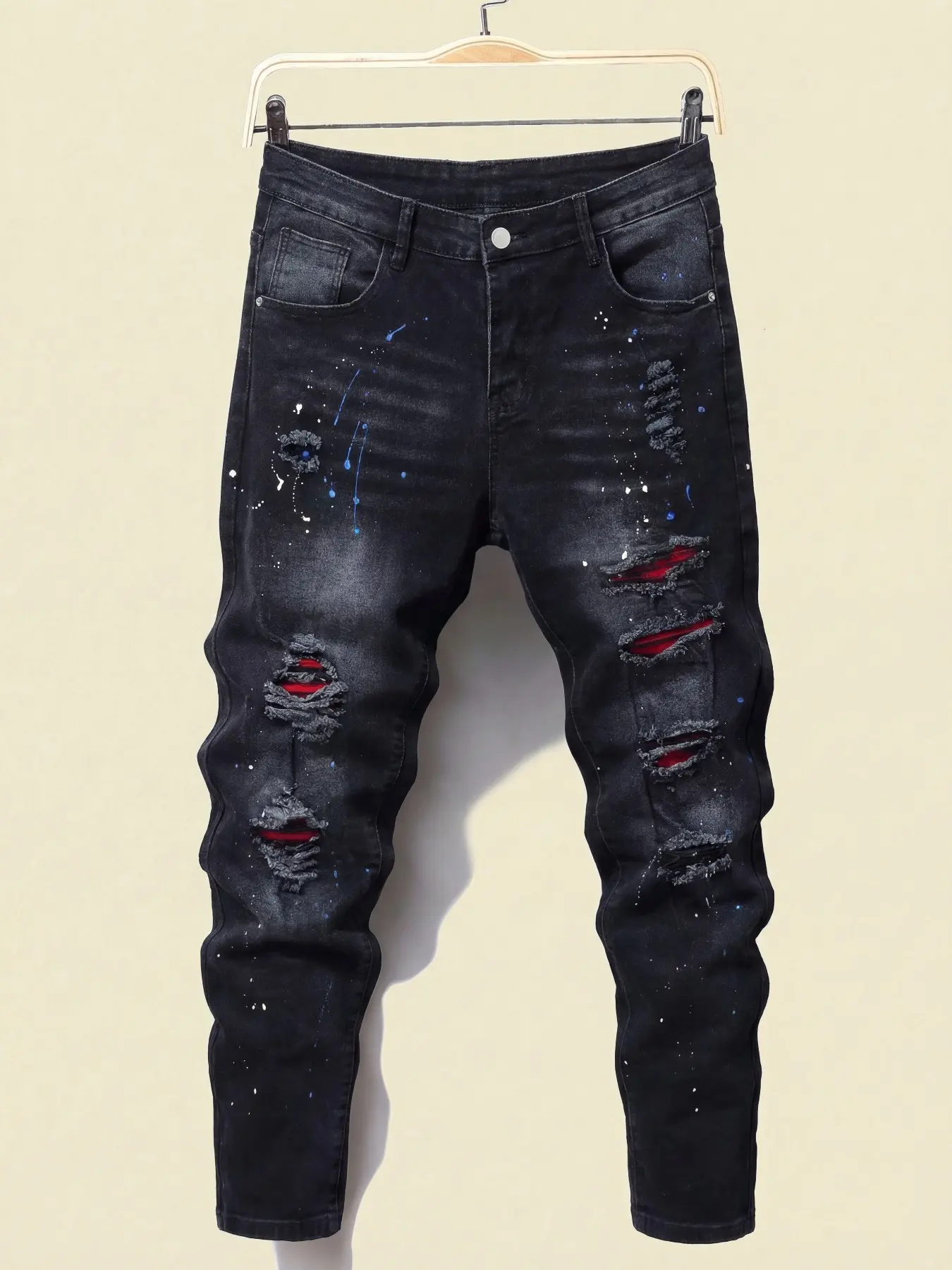 Men's Patchwork Ripped Stretch Skinny Distressed Jeans, Fashion Casual Streetwear Denim Pants for Daily Outdoor Wear, Skinny Fit Bottoms for All Seasons, Denim Skinnies Casual